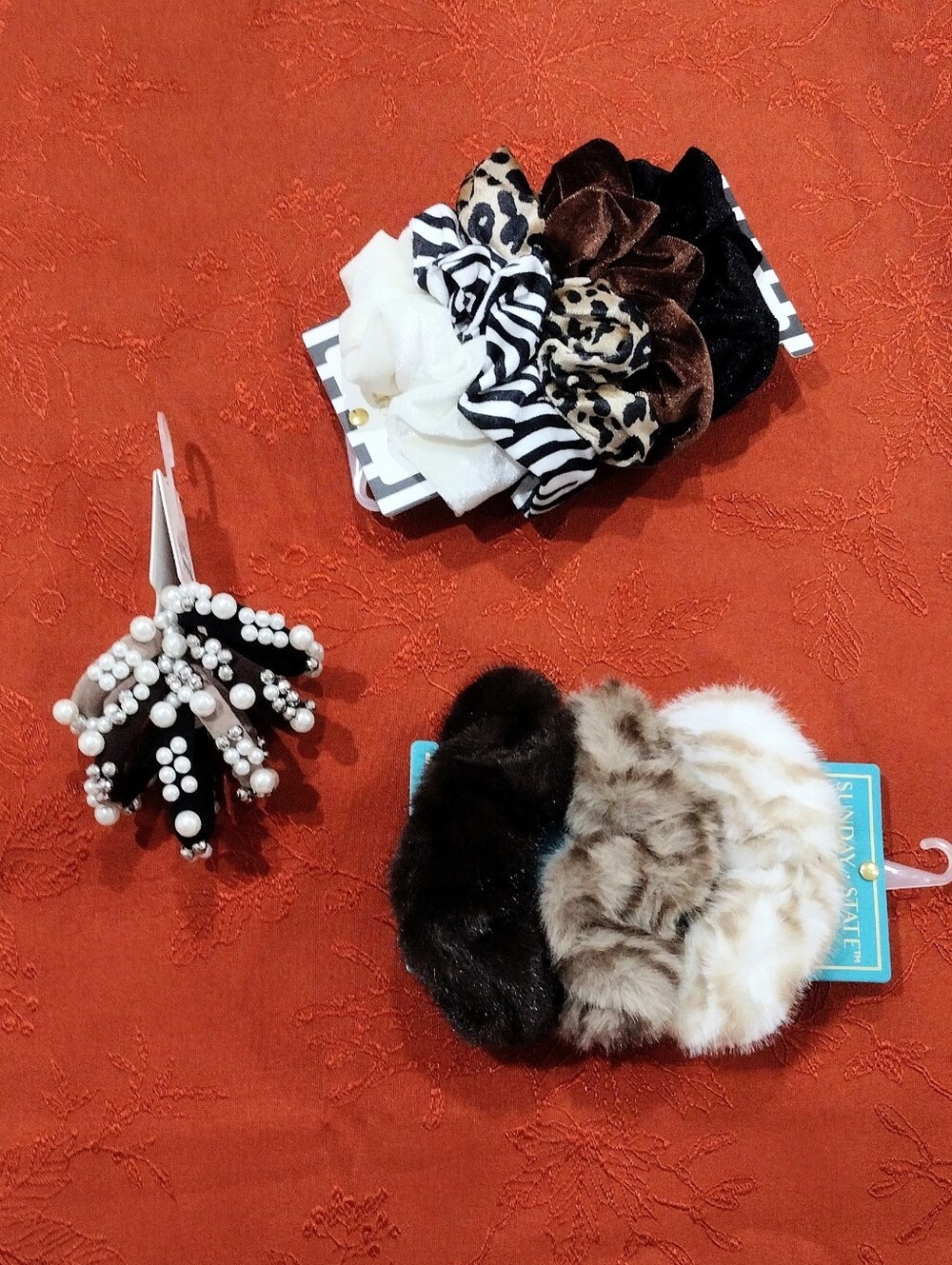 Natasha Couture Faux Fur & Animal Print Kids Hair Set - Black, Brown, White